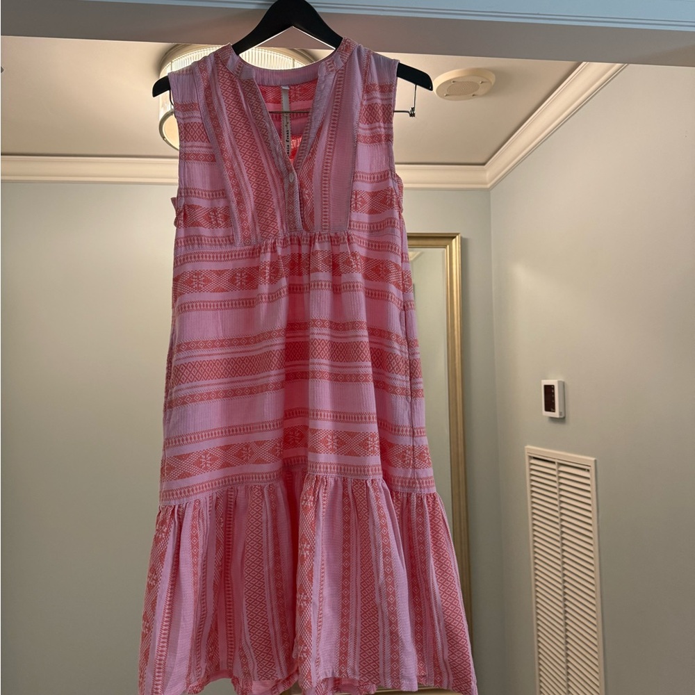 Uncle Frank Pink and White Ruffled Tiered Midi Sundress